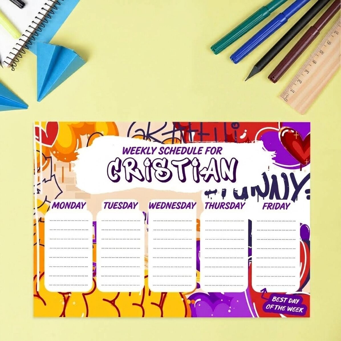 Individuell gestalteter Stundenplan mit Text – Graffiti