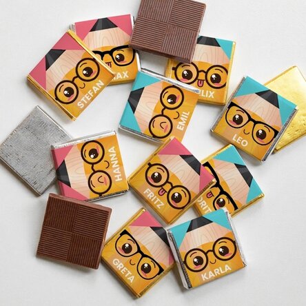 10er-Set personalisierte Mini-Pralinen mit Namen zum Schuljahresbeginn – Bleistifte