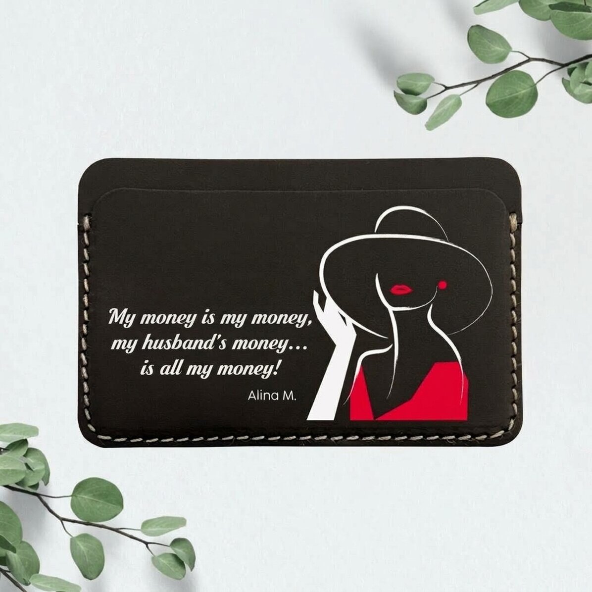 Personalisierte, farbige Lederbrieftasche mit Botschaft – Lady