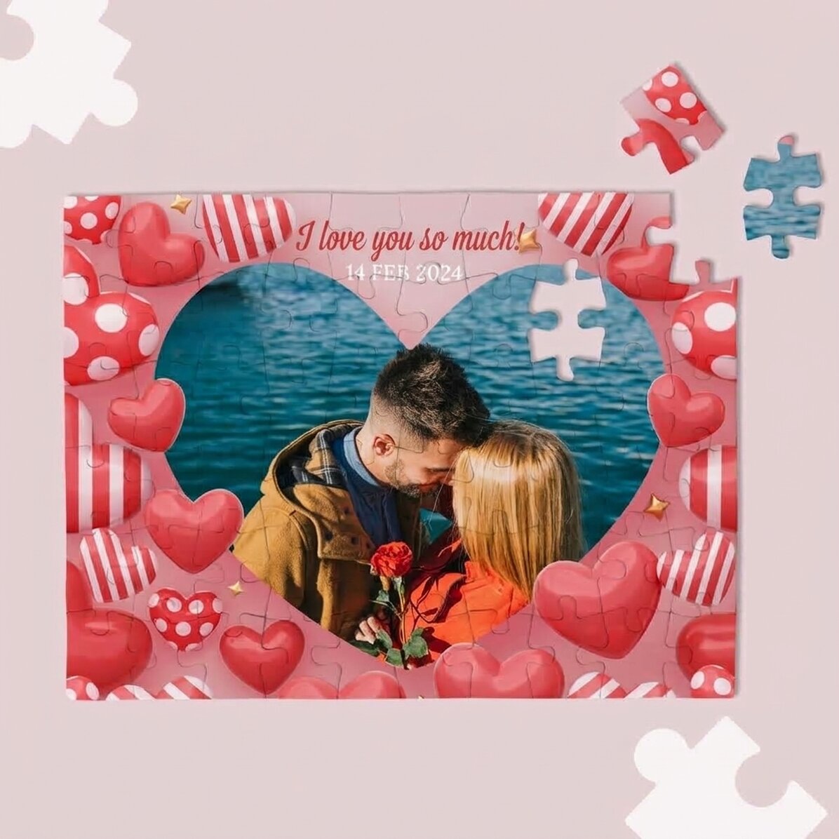 Personalisiertes Puzzle mit Foto und Text – Glossy Hearts