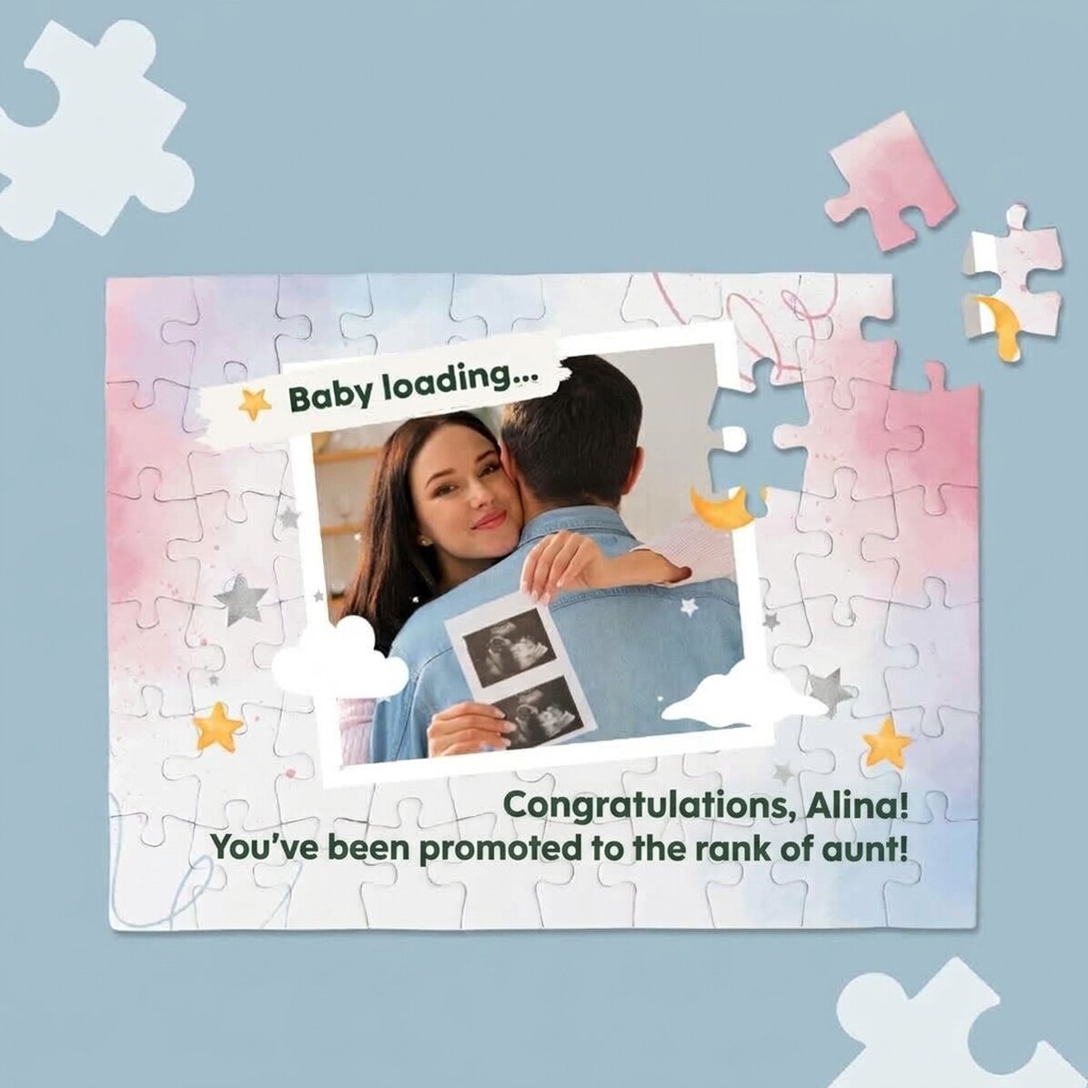 Individuell gestaltetes Puzzle mit Foto und Botschaft – Baby