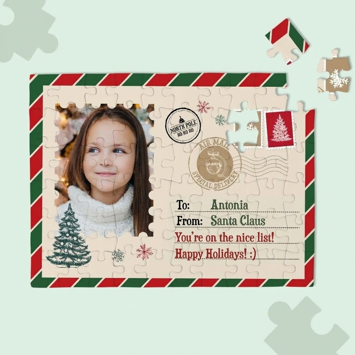 Individuell gestaltetes Puzzle für Kinder mit Foto und Text – Vom Weihnachtsmann