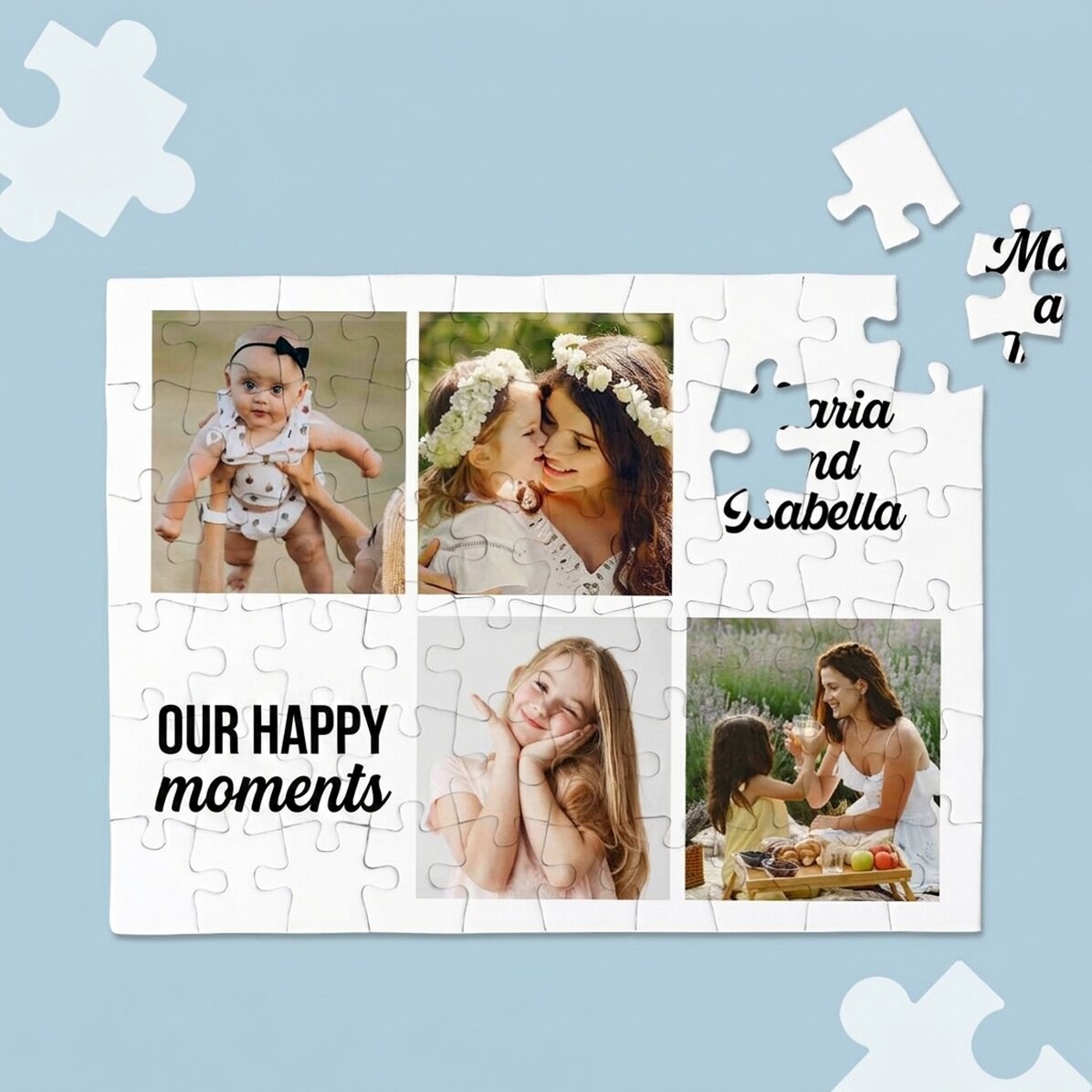 Individuell gestaltetes Puzzle mit 4 Fotos und Text – Momente