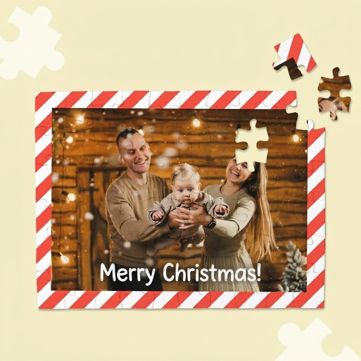 Individuell gestaltetes Puzzle mit Foto und Text – Frohe Weihnachten