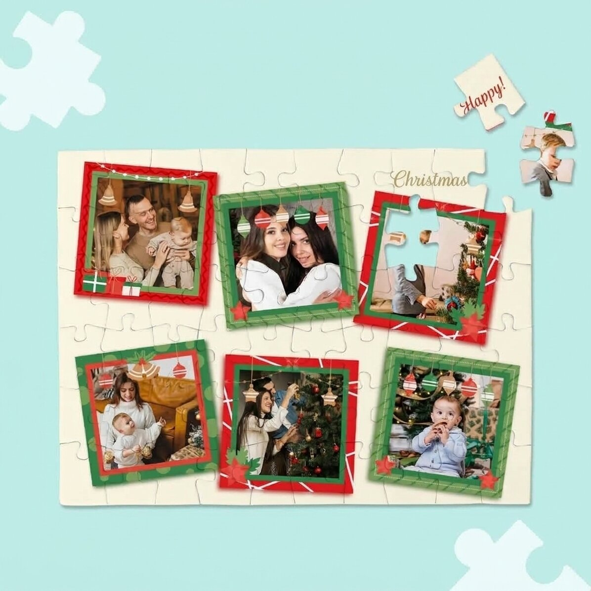 Individuell gestaltetes Puzzle mit 6 Fotos – Weihnachtserinnerungen