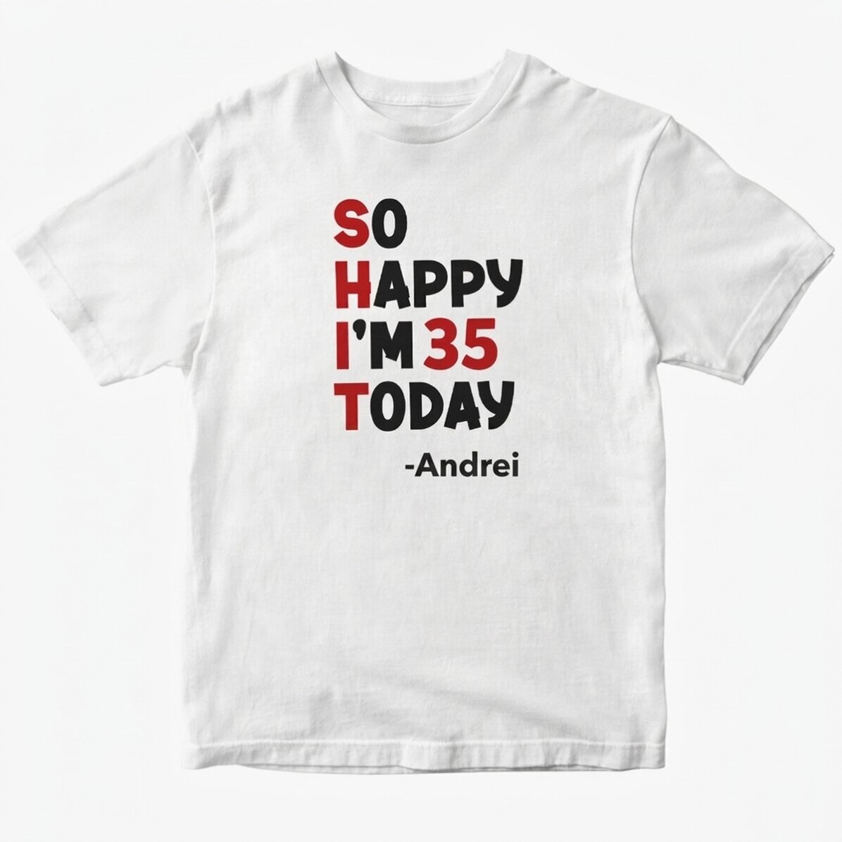 Personalisiertes Baumwoll-T-Shirt mit Aufdruck – „So happy“
