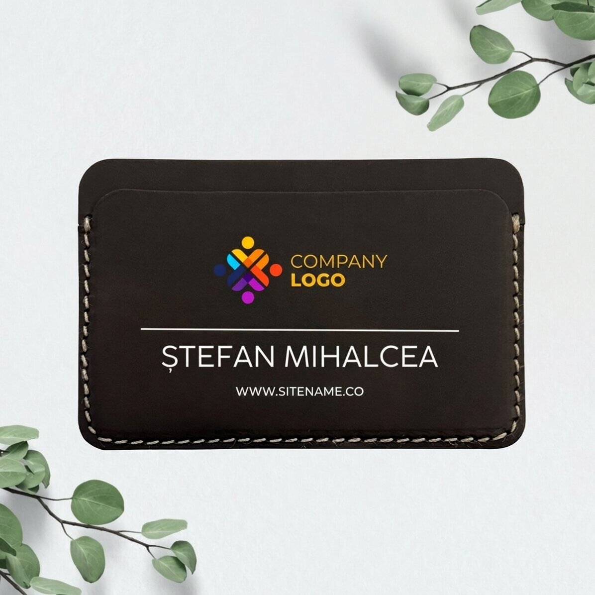 Personalisierte farbige Lederbrieftasche mit Logo und Botschaft