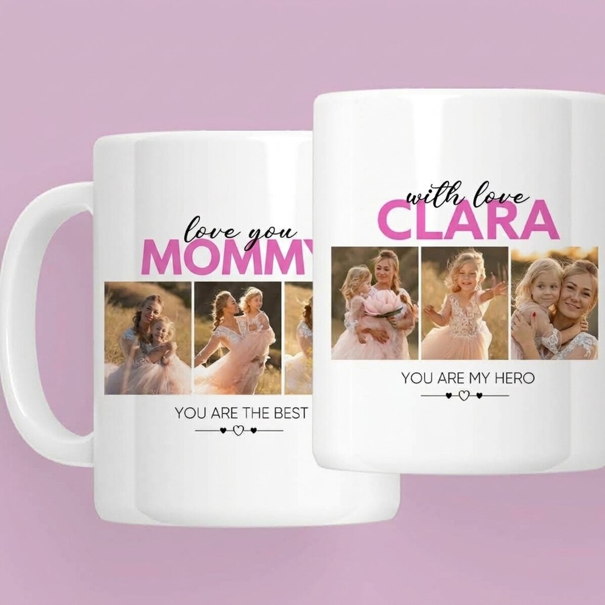 Personalisierte Tasse mit 6 Fotos und Text – With love