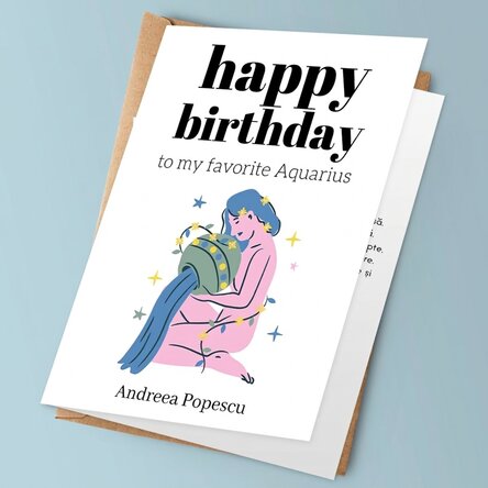 Personalised greeting card with text - Aquarius zodiac sign