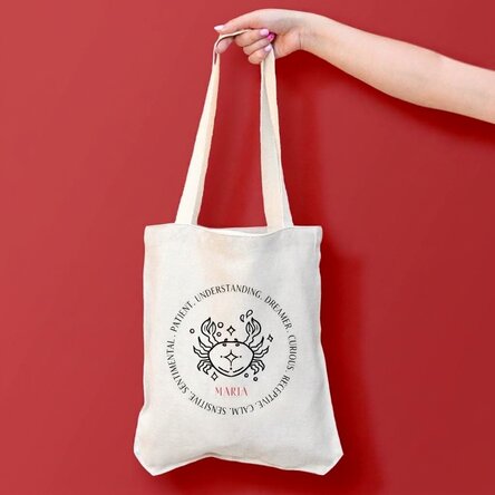 Personalisierte Tasche mit Text – Sternzeichen Krebs