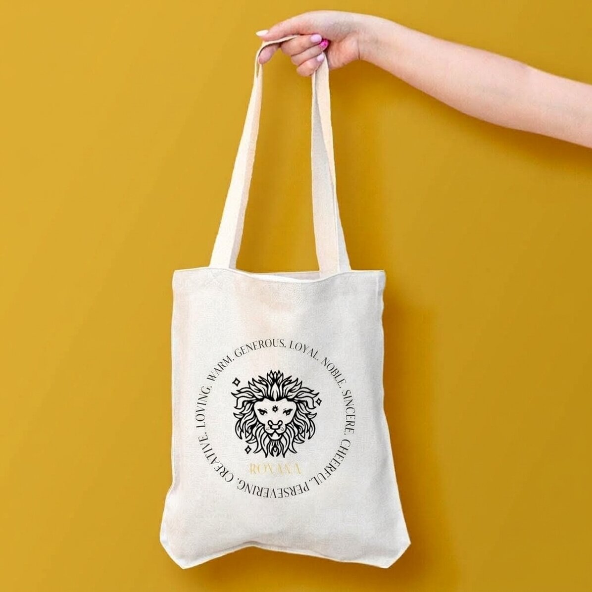 Personalisierte Tasche mit Text – Sternzeichen Löwe