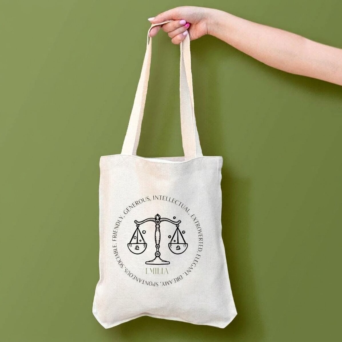 Personalisierte Tasche mit Text – Sternzeichen Waage