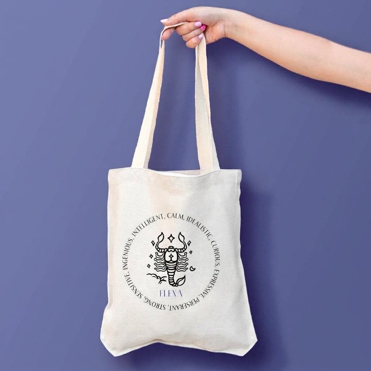 Personalisierte Tasche mit Text – Sternzeichen Skorpion