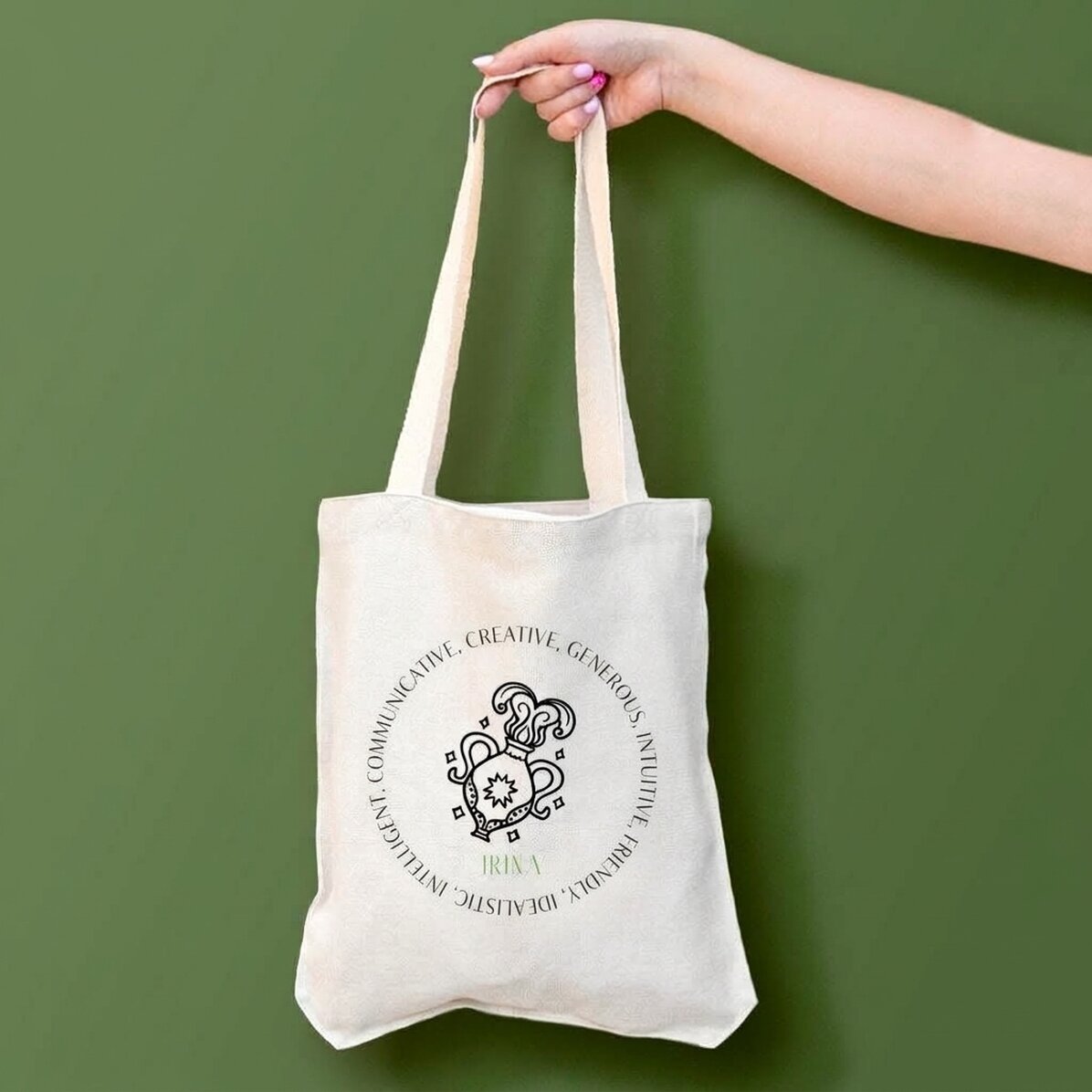Personalisierte Tasche mit Text – Sternzeichen Wassermann
