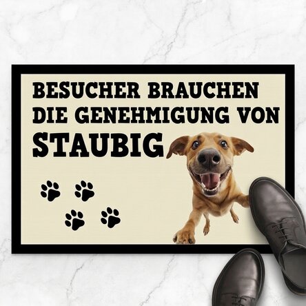 Individuell gestaltete Fußmatte mit Foto und Text – Hund