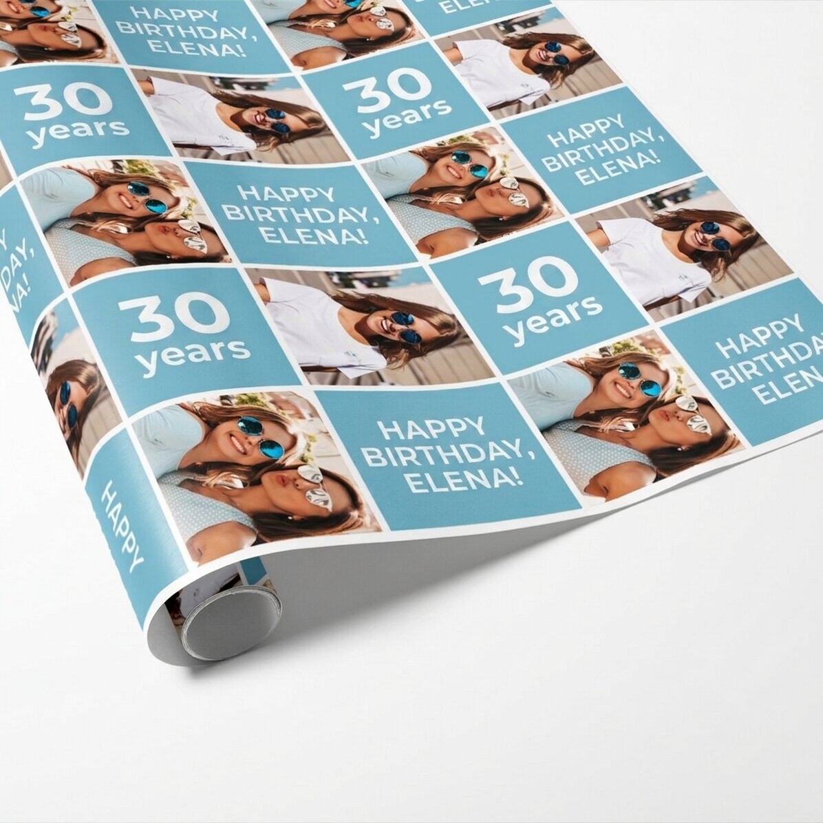 Individuell gestaltetes Geschenkpapier mit 2 Fotos und einer Botschaft – Herzlichen Glückwunsch zum 