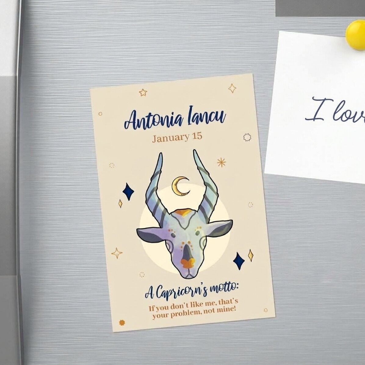 Individuell gestalteter Magnet 10 x 15 cm mit Text – Sternzeichen Steinbock