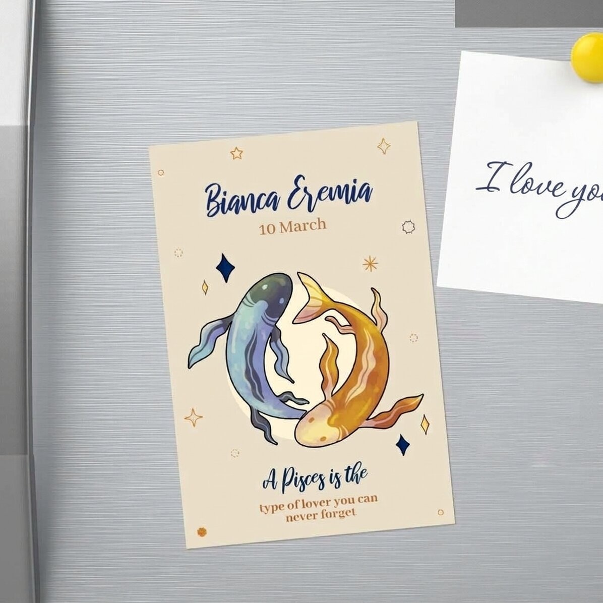 Individuell gestalteter Magnet 10 x 15 cm mit Text – Sternzeichen Fische