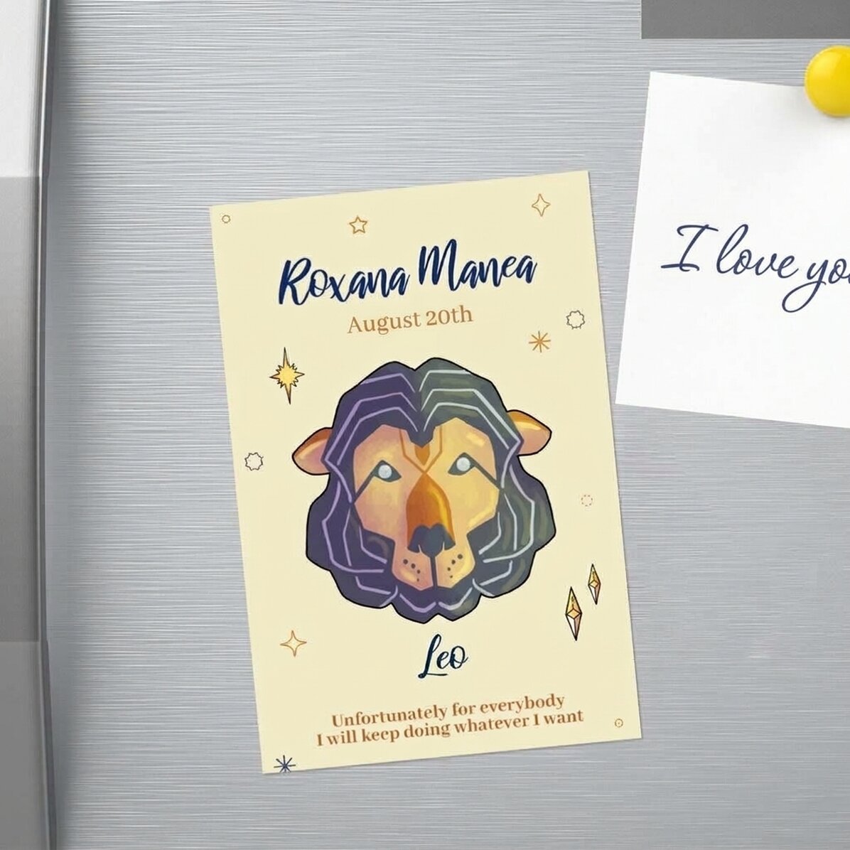 Individuell gestalteter Magnet 10 x 15 cm mit Text – Sternzeichen Löwe