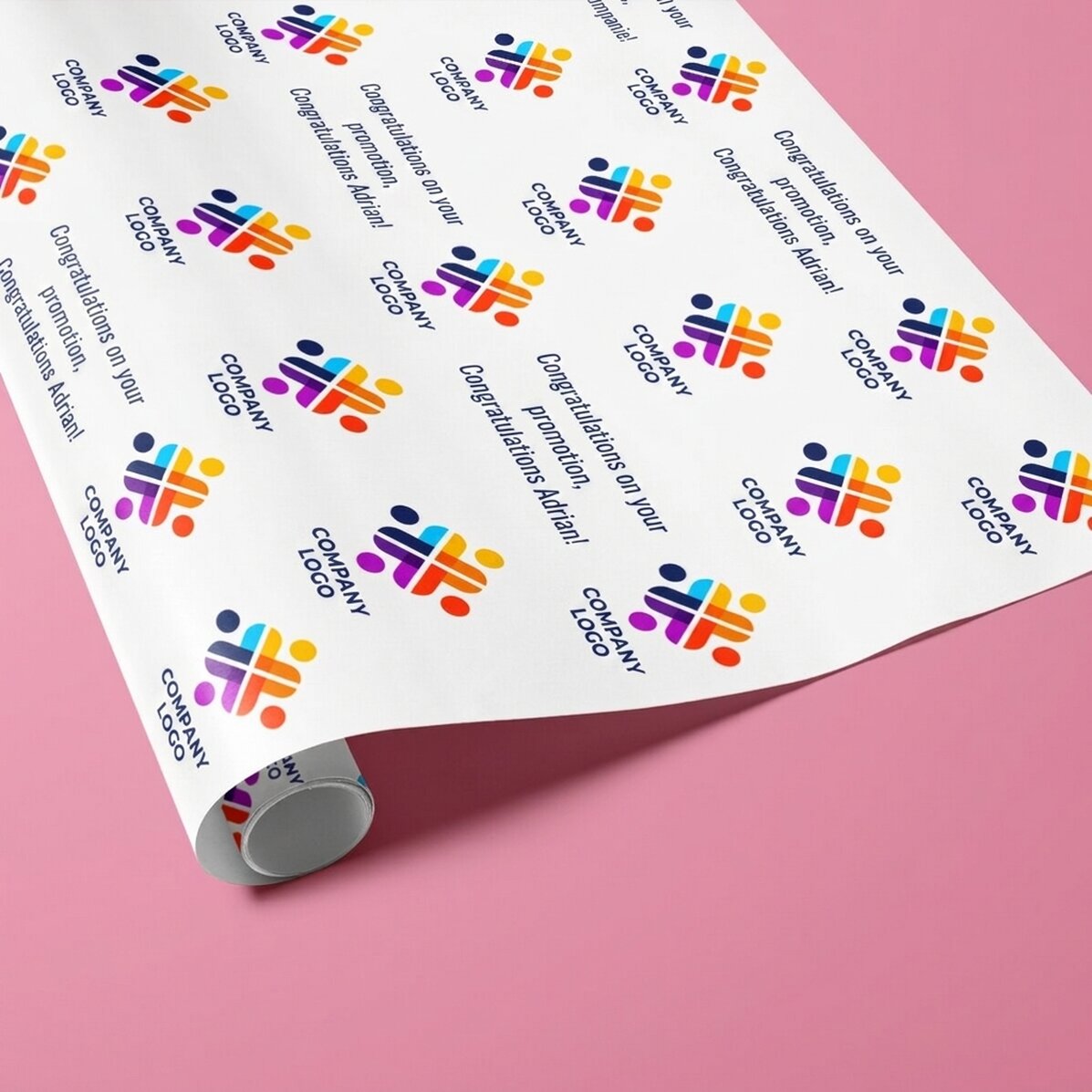 Individuell gestaltetes Geschenkpapier mit Logo und Botschaft