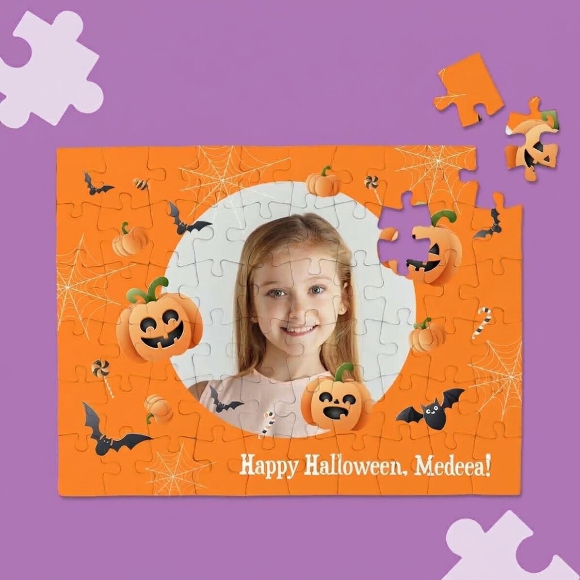 Individuell gestaltetes Puzzle mit Foto und Botschaft – Happy Halloween