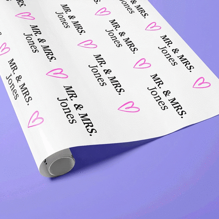 Individuell gestaltetes Geschenkpapier mit Text – Mr. & Mrs.
