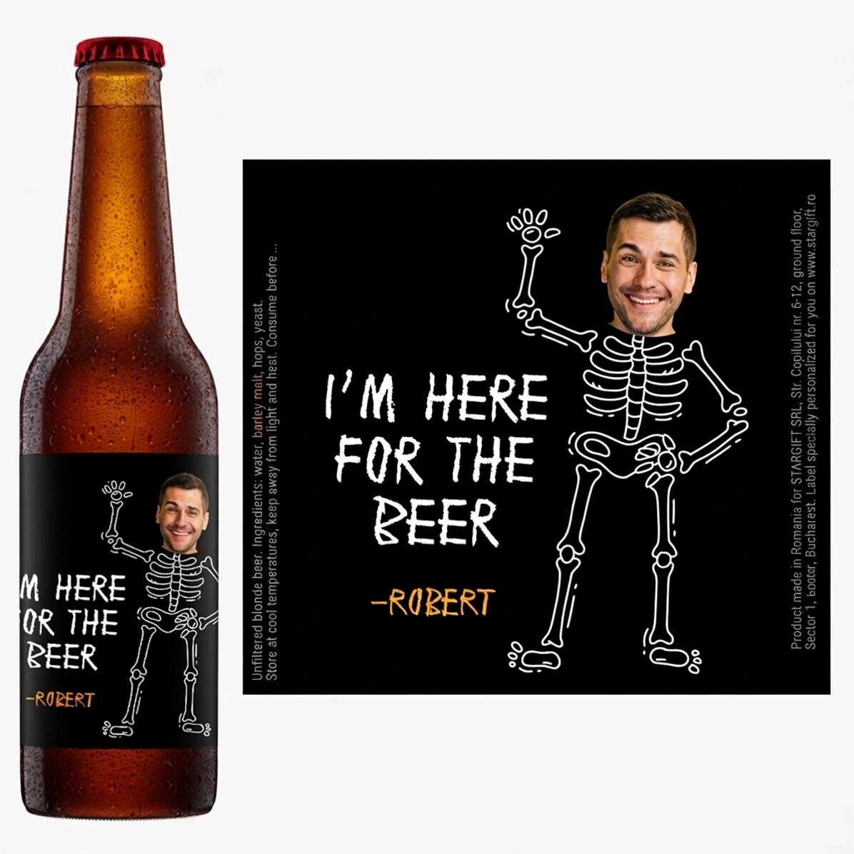 Individuell gestaltetes Bier mit Foto und Botschaft – Here for the beer