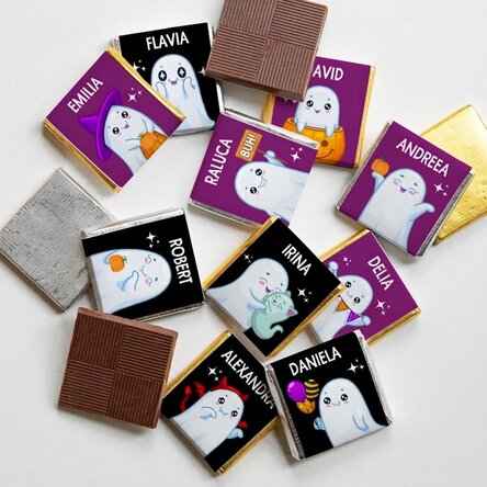 10er-Set personalisierte Mini-Pralinen mit Text – Cute Halloween