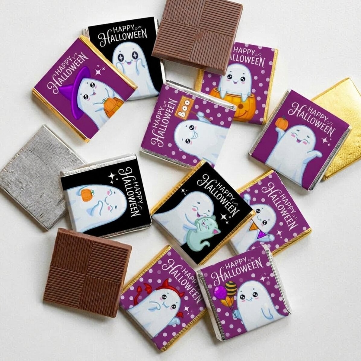 10er-Set personalisierte Mini-Pralinen mit Text – Cute Halloween