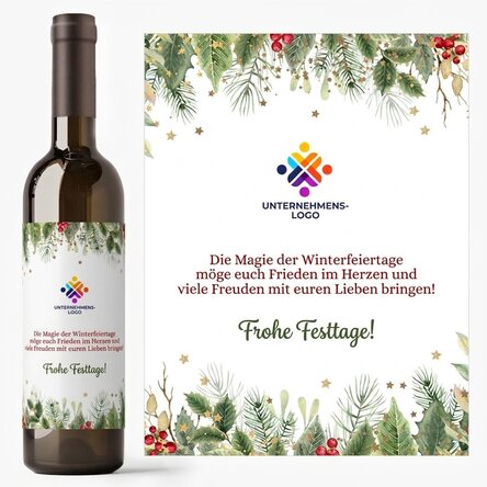 Wein mit individueller Beschriftung und Logo – Frohe Feiertage!