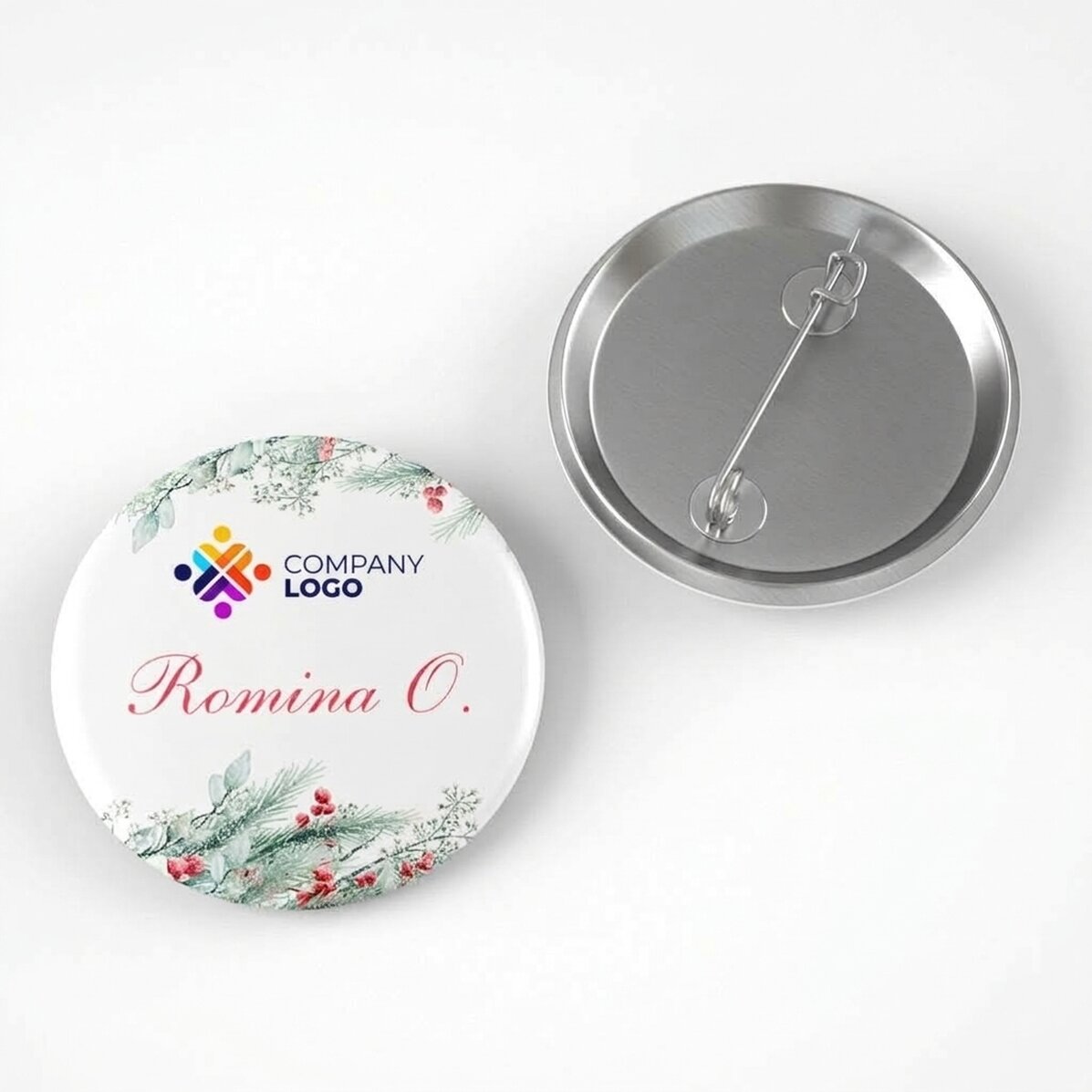 Personalisiertes Button mit Logo und Namen – Frohe Weihnachten!