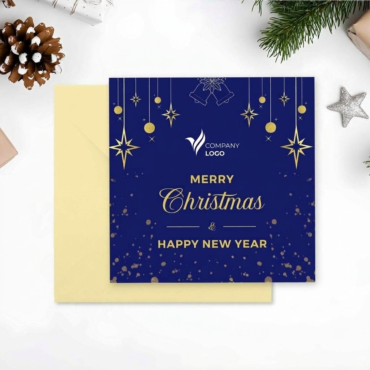 Individuell gestaltete quadratische Karte mit Logo und Grußtext – Merry Christmas