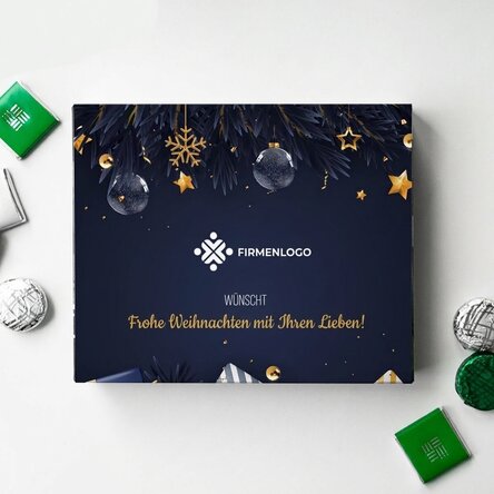 Personalisierte Pralinenschachtel mit Logo und Grußtext – Frohe Weihnachten!