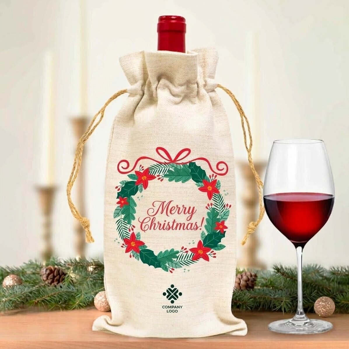 Personalisierte Weintüten mit Logo und Botschaft – Frohe Weihnachten!