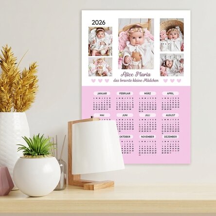 Individuell gestaltetes Kalenderposter mit 5 Fotos und Text – Baby