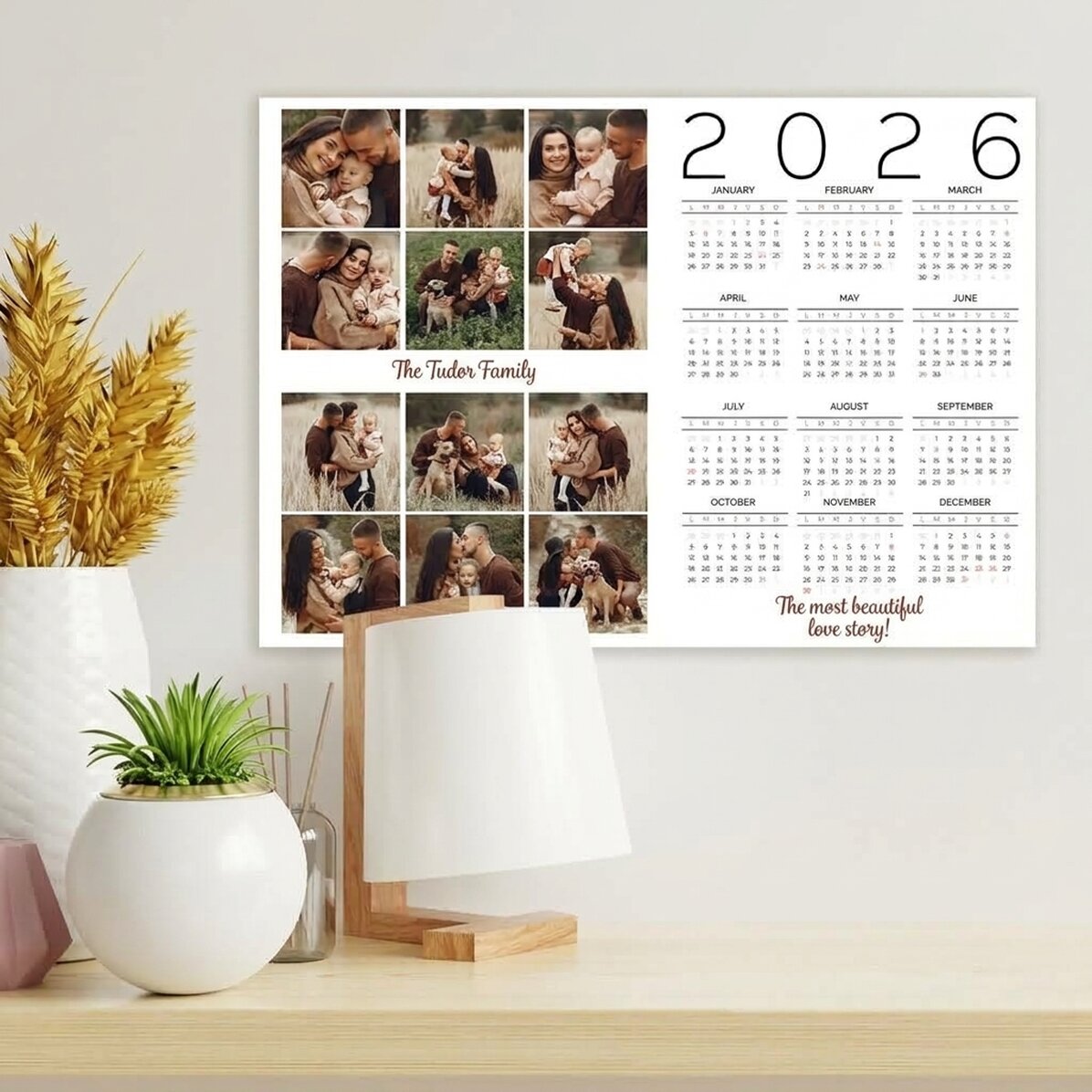 Individuell gestaltetes Kalenderposter mit 12 Fotos und einer Botschaft