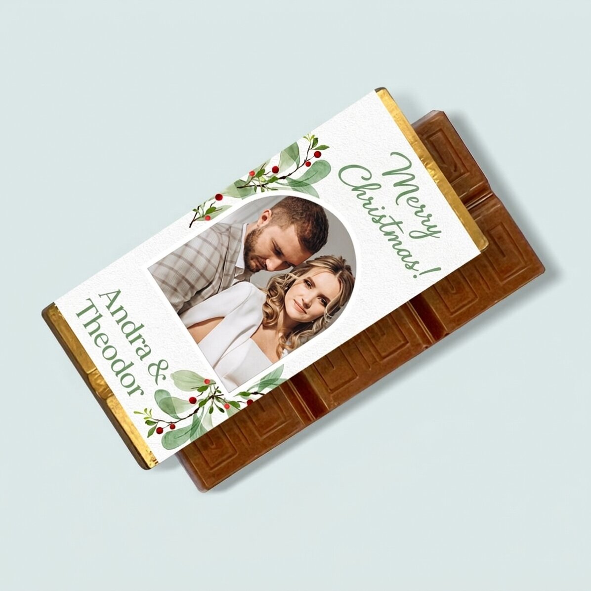 Personalisierte Mini-Schokoladentafel mit Foto und Botschaft – Weihnachten mit den Liebsten