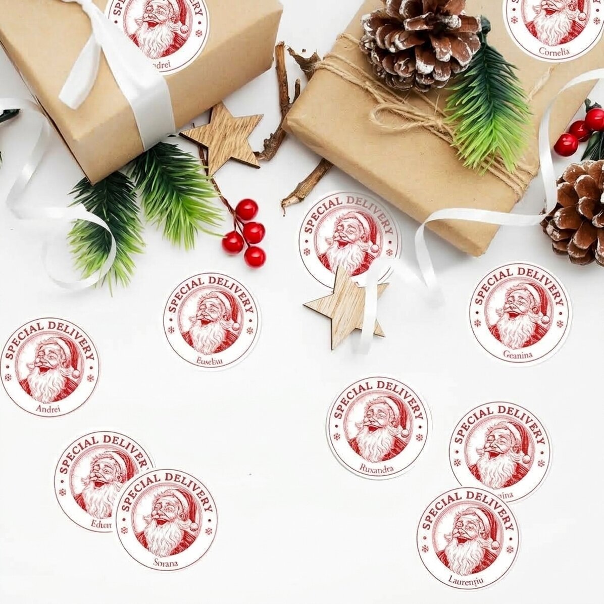 Set mit 12 individuell mit Namen bedruckten Aufklebern (selbstklebende Etiketten) – Sonderlieferung