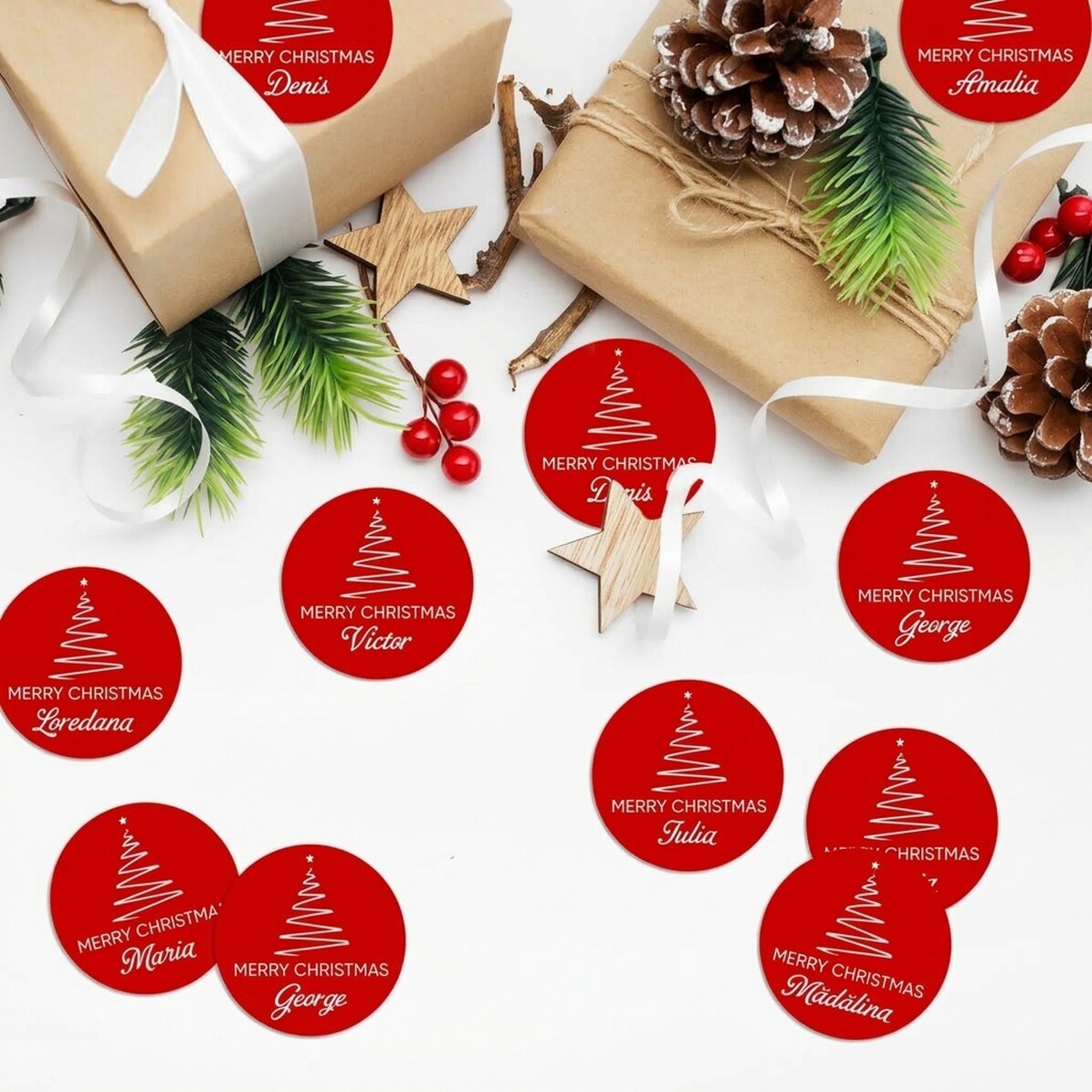 Set mit 12 individuell gestalteten Aufklebern (selbstklebende Etiketten) mit Botschaft – Weihnachten