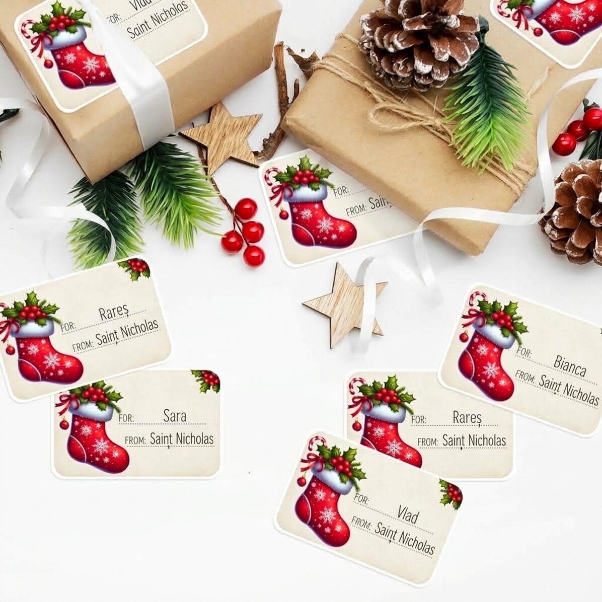 Set mit 8 personalisierten Aufklebern (selbstklebende Etiketten) – Mit lieben Grüßen, Nikolaus