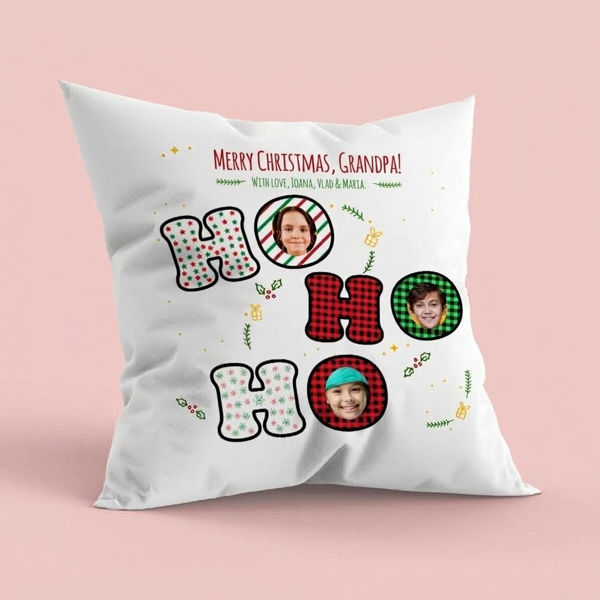 Personalisiertes Kissen mit Foto, großes Format – HO HO HO