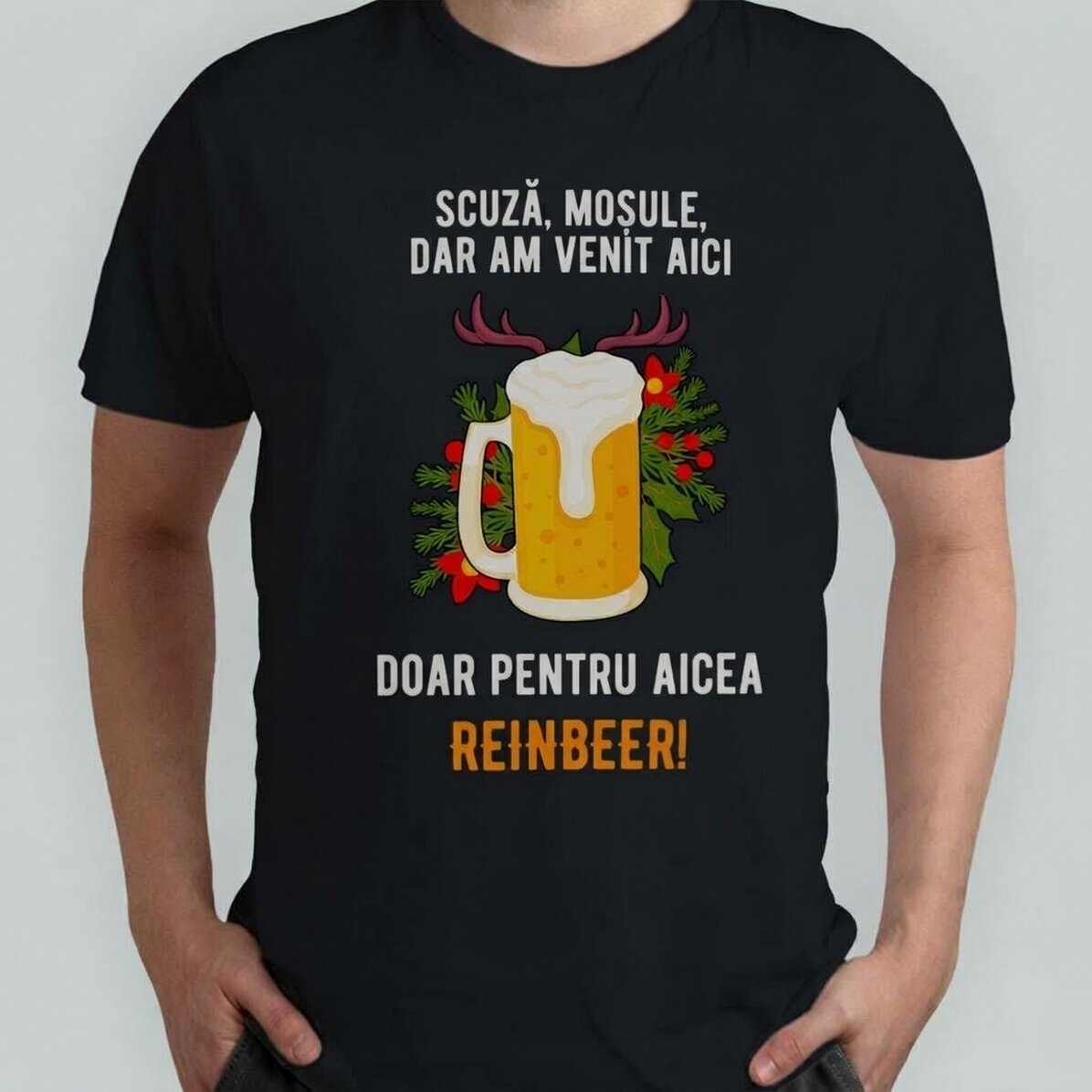 Personalisiertes Baumwoll-T-Shirt mit Weihnachtsaufdruck – Reinbeer