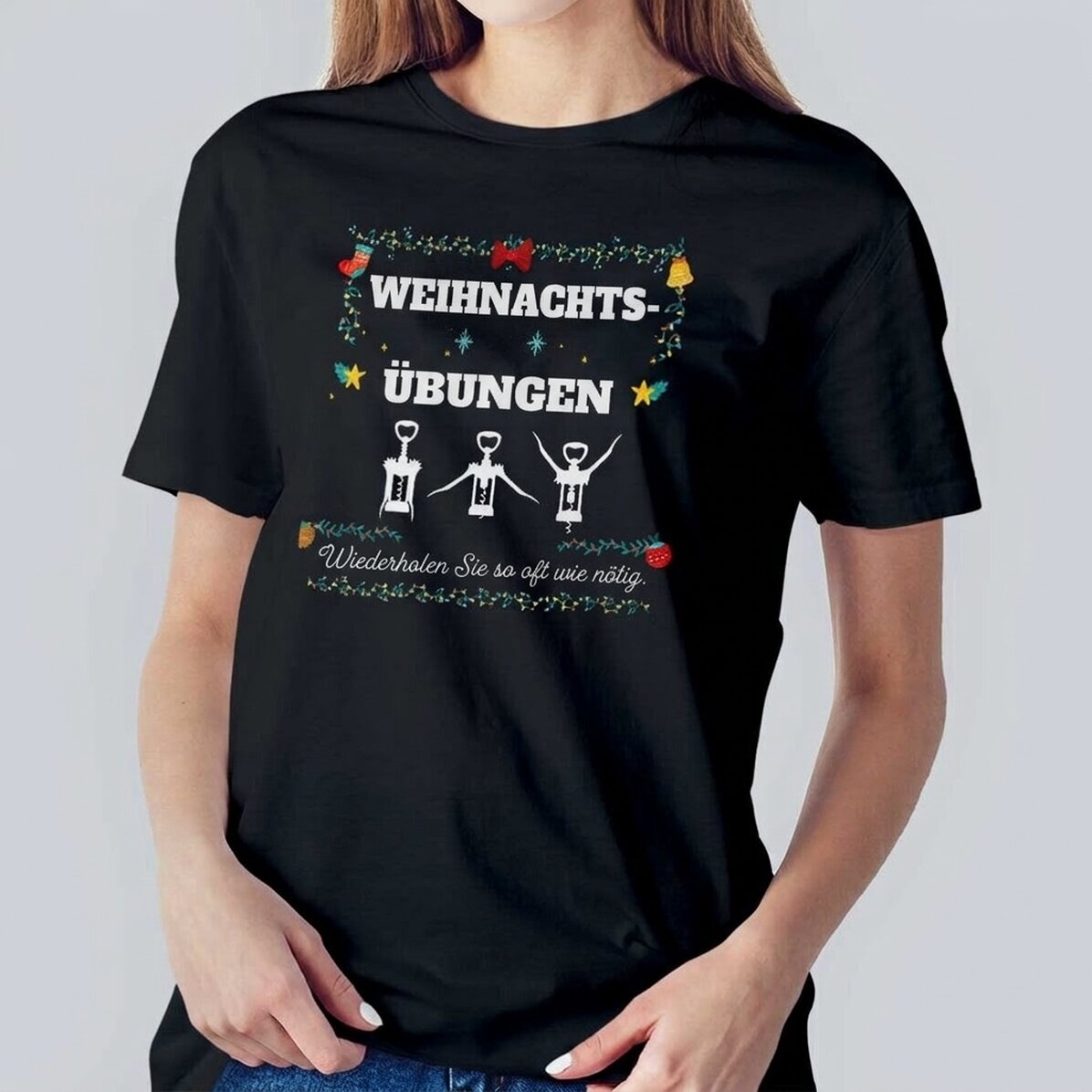 Personalisiertes Baumwoll-T-Shirt mit Weihnachtsaufdruck – Übungen für die Feiertage