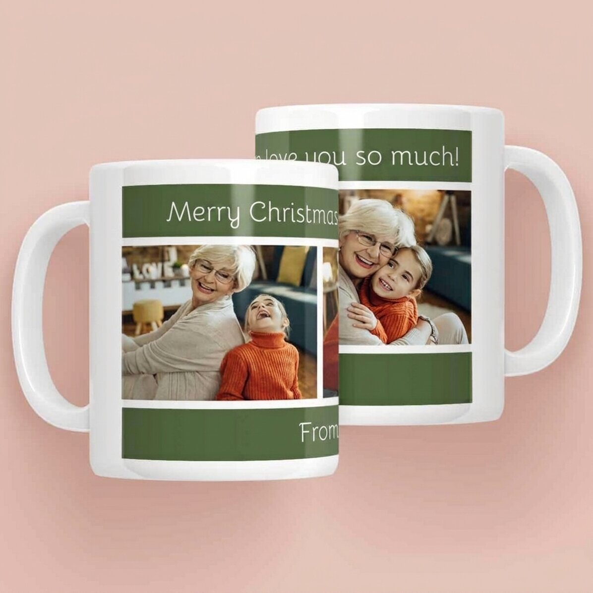 Personalisierte Tasse mit Text und 3 Fotos – Frohe Weihnachten!