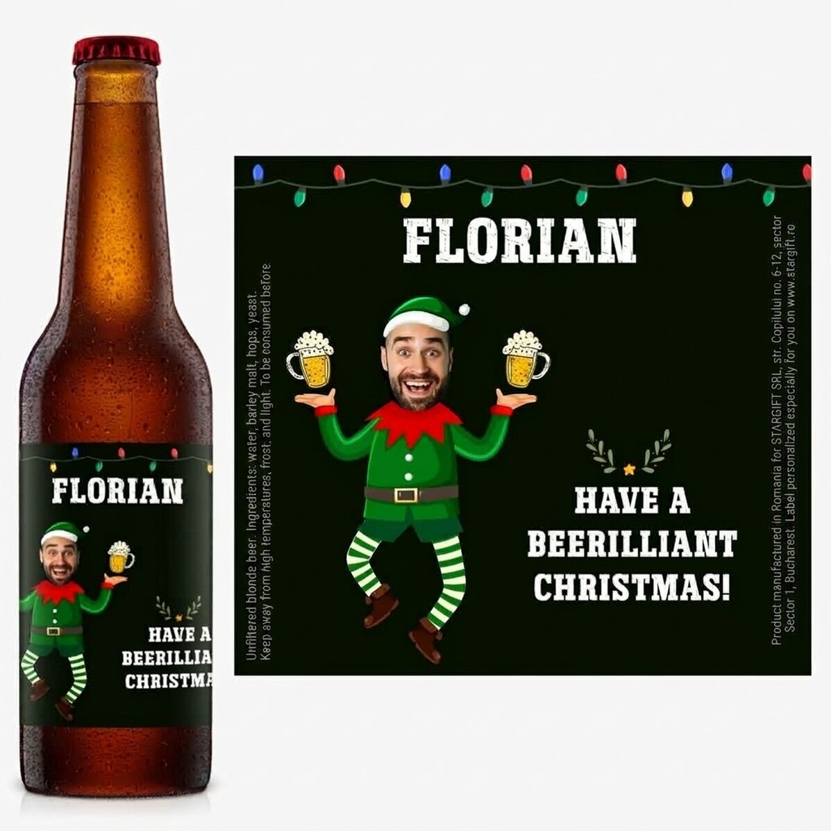 Personalisiertes Bier mit Foto und Weihnachtsgruß – Elf
