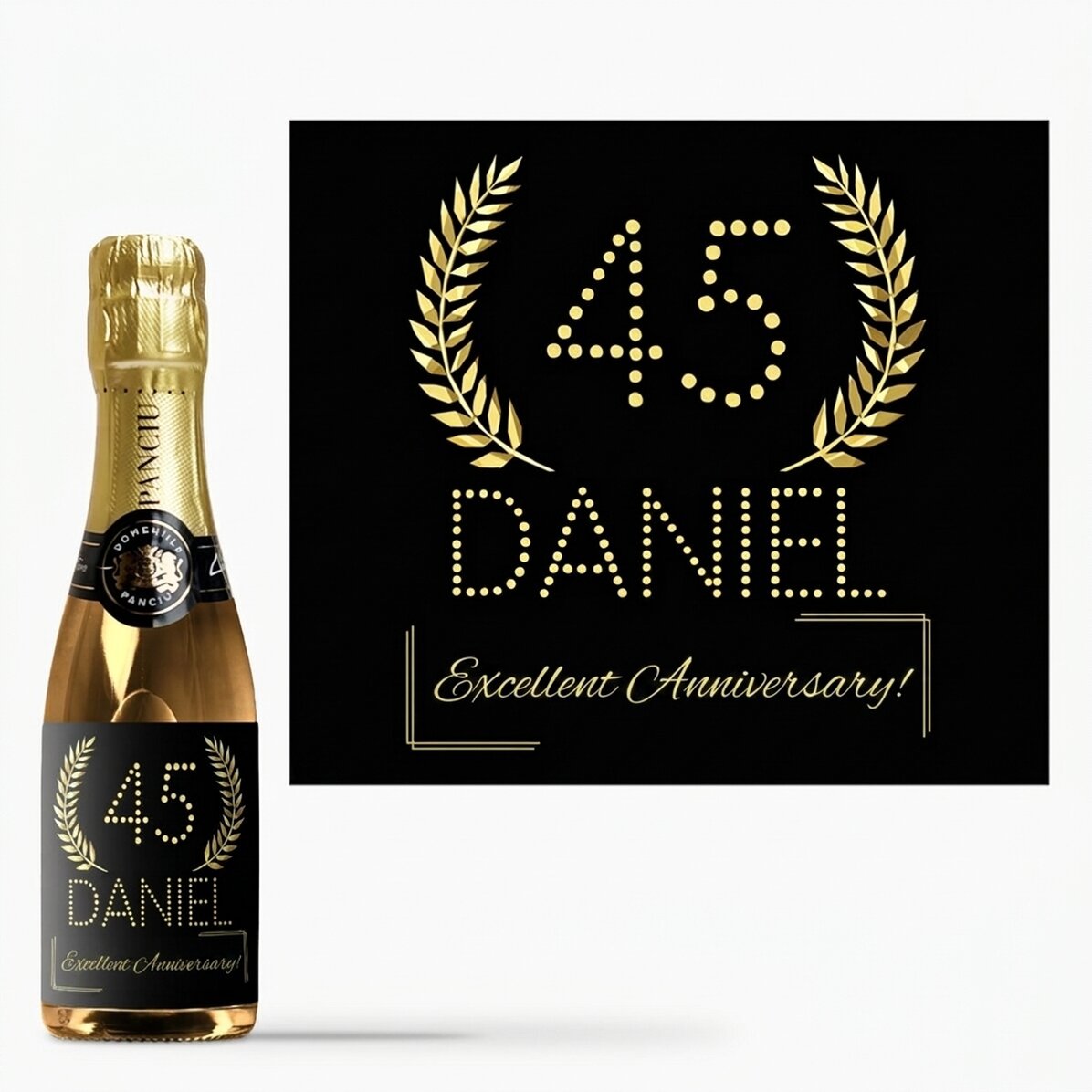 Kleine Sektflasche mit individueller Beschriftung zum Geburtstag – Gold