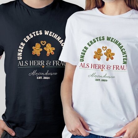 Personalisiertes Baumwoll-T-Shirt mit Weihnachtsaufdruck – Herr & Frau