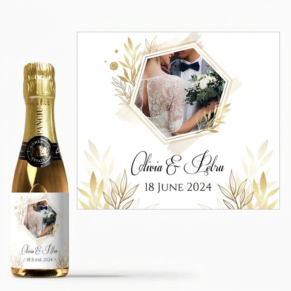 Kleine Sektflasche als personalisiertes Geschenk mit Foto und Text – Ein besonderer Moment