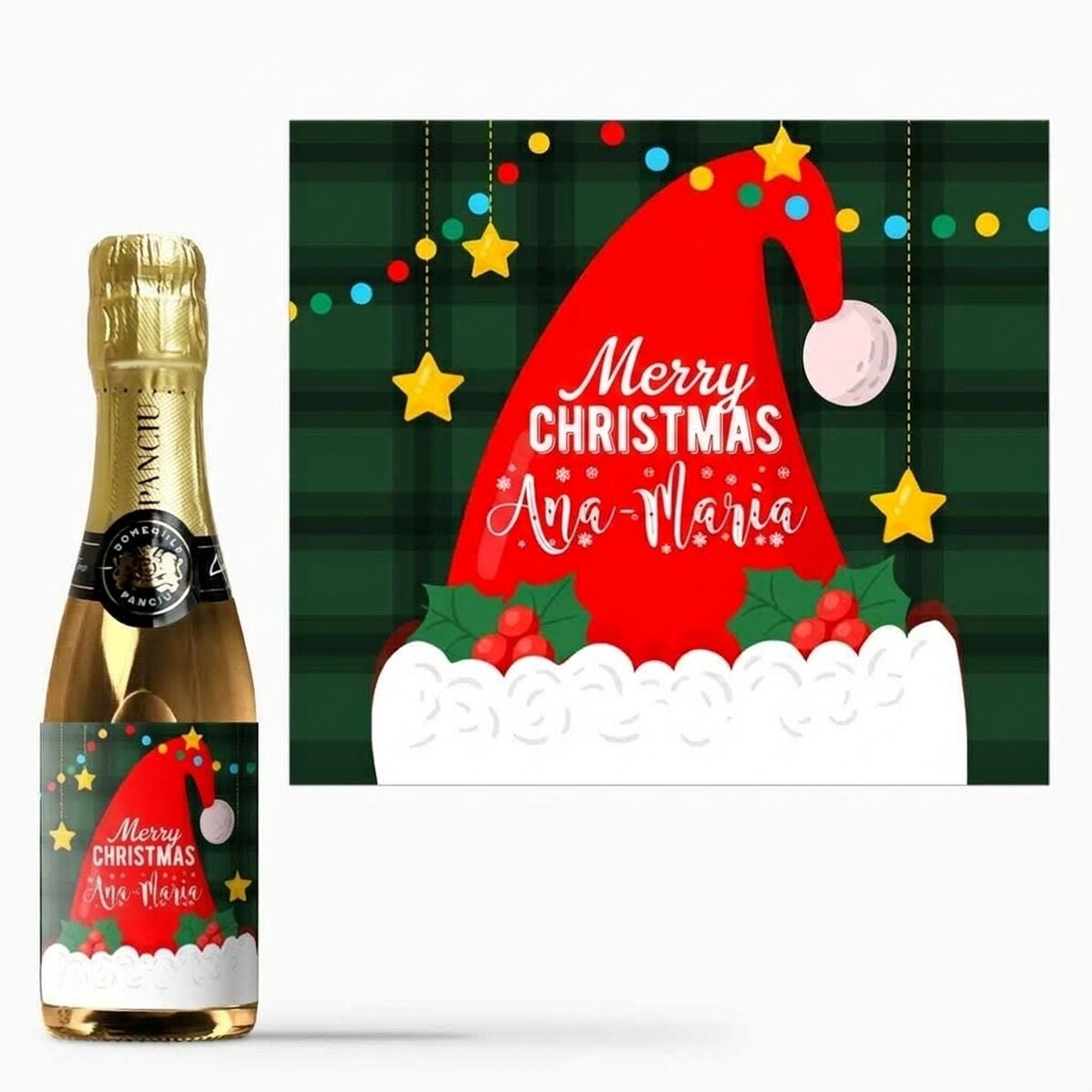 Kleine, mit einem Text personalisierte Sektflasche – Weihnachtsmann