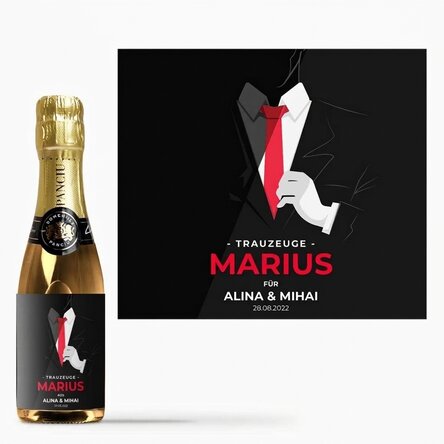 Personalisierte Mini-Sektflasche mit Text und Namen – Trauzeuge